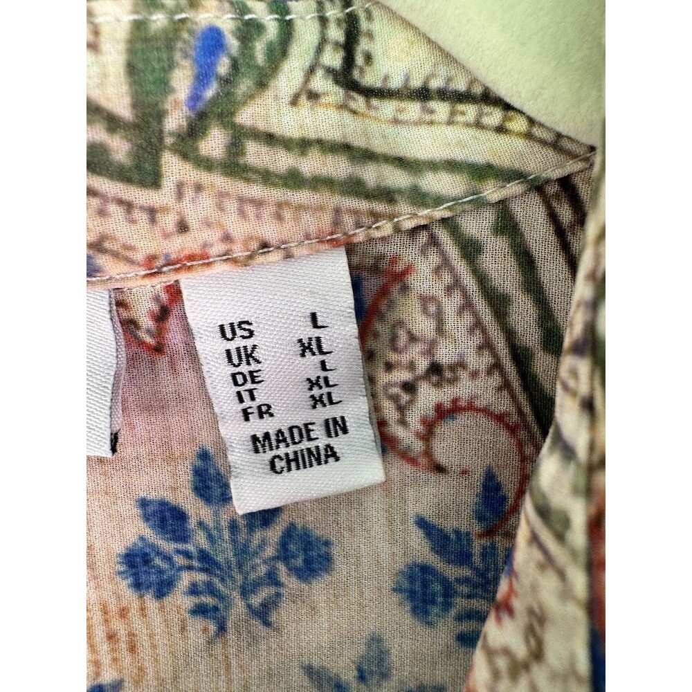 Susan Graver Button Front Tunic Top L Floral Paisley Print Long Sleeve Boho - Picture 14 of 15